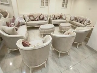 طقمين كنب 14 شخص مع طاولتين صناعة مصرية خشب زان 