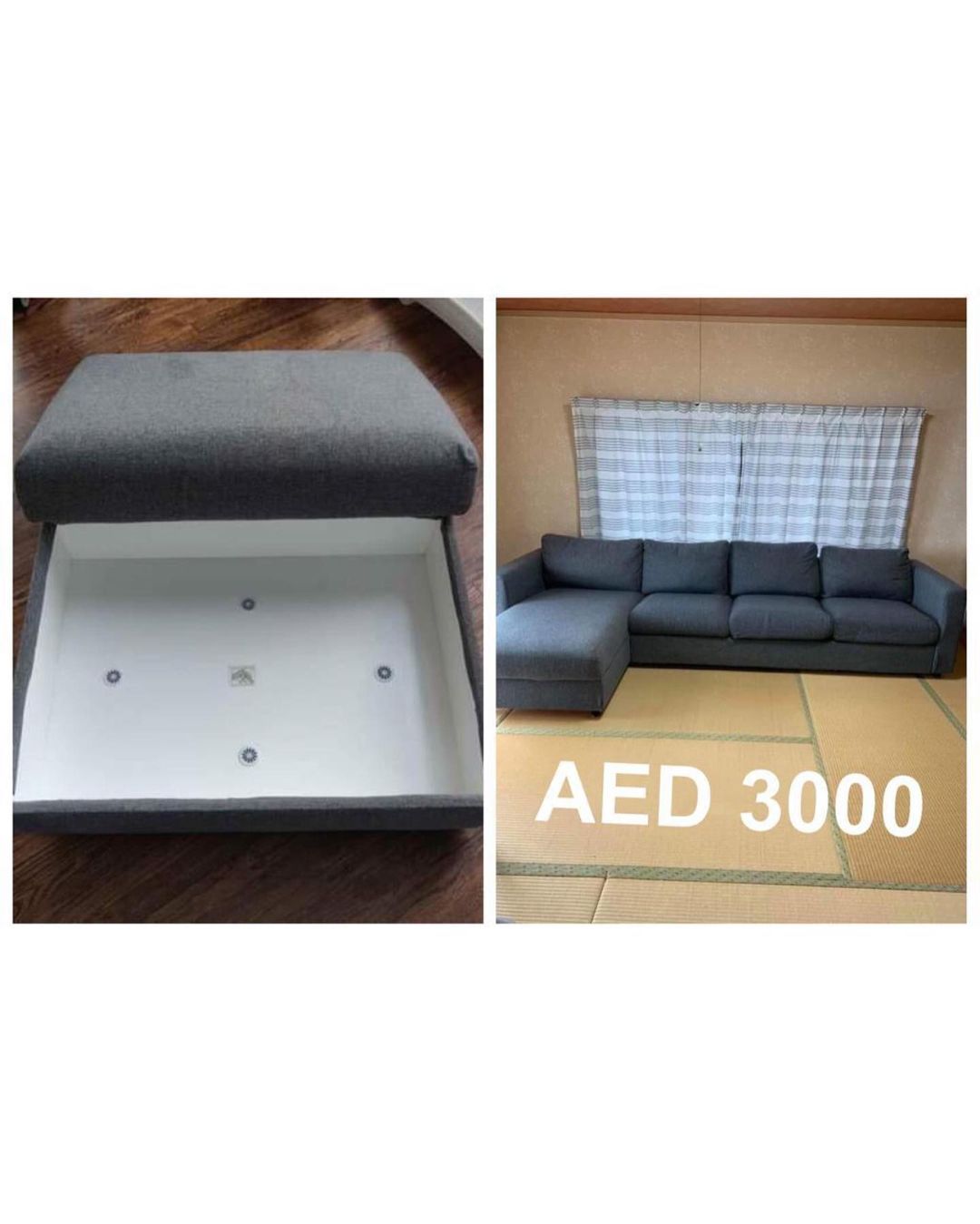 كنب ايكيا رمادي ٤ مقاعد مع storage 