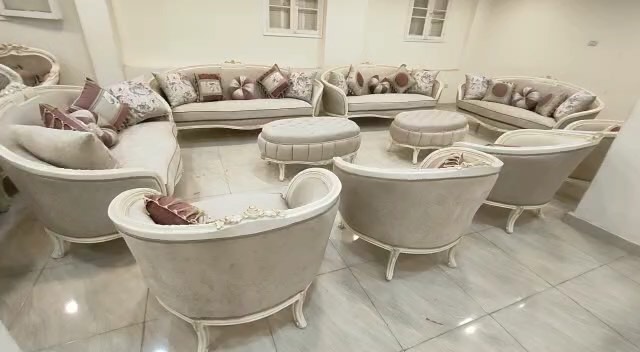 طقمين كنب 14 شخص مع طاولتين صناعة مصرية خشب زان 